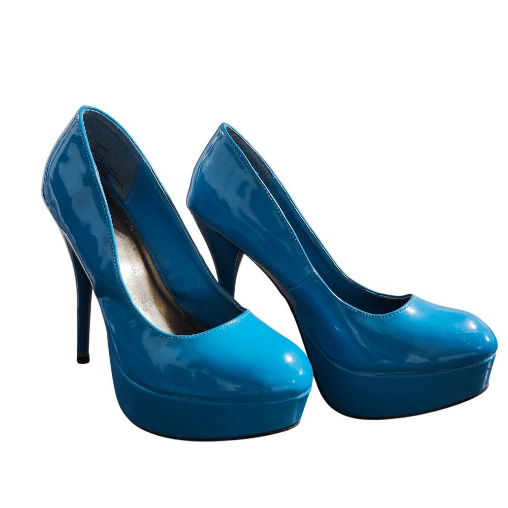 Charlotte Russe Womens Size 8 Teal Blue Patent Leather Platform Stiletto Heels